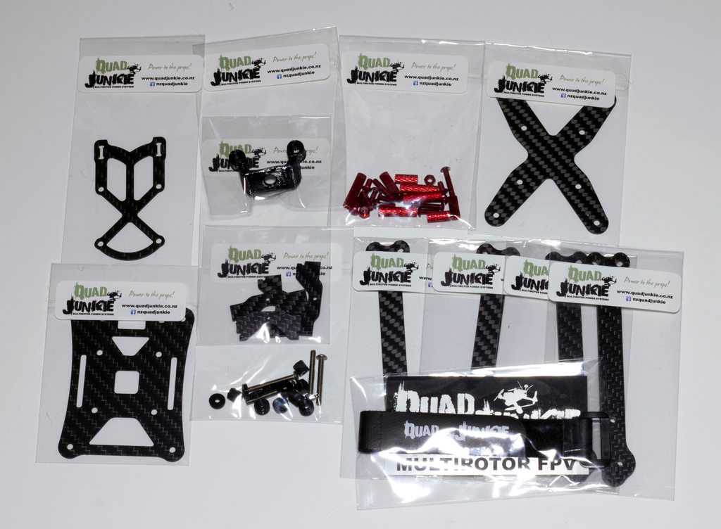 Overview of all the parts in their bags